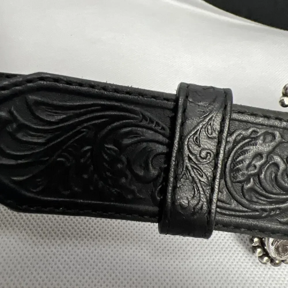 Tony Lama Layla Floral Full Grain Leather Black Belt Size 42 Made in USA C50733